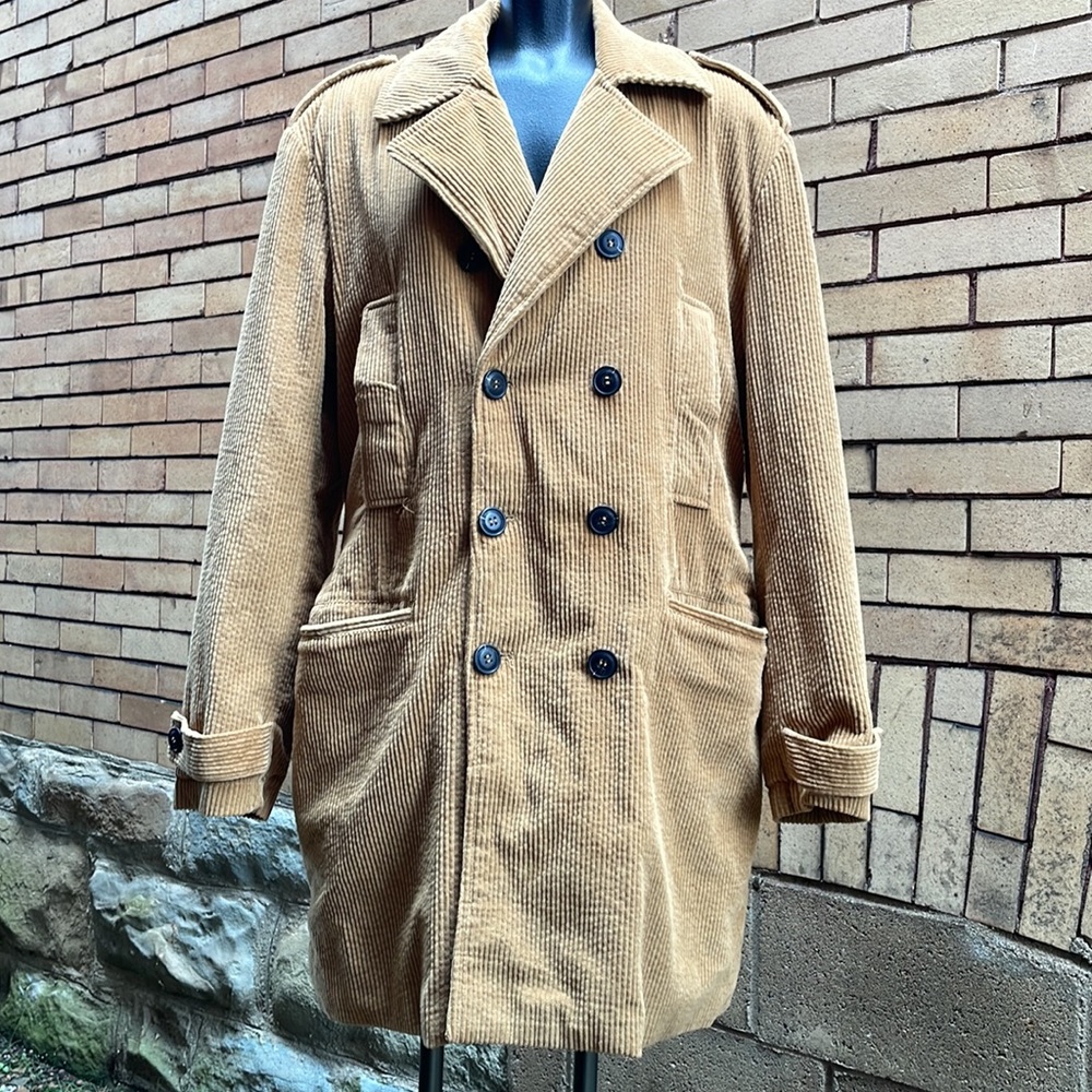 ZARA Corduroy Double-Breasted Trench Coat Camel Tan Size Medium NWT